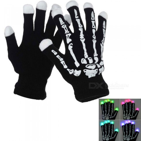 LED leuchtende Handschuhe - Skelett, LED Handschuhe